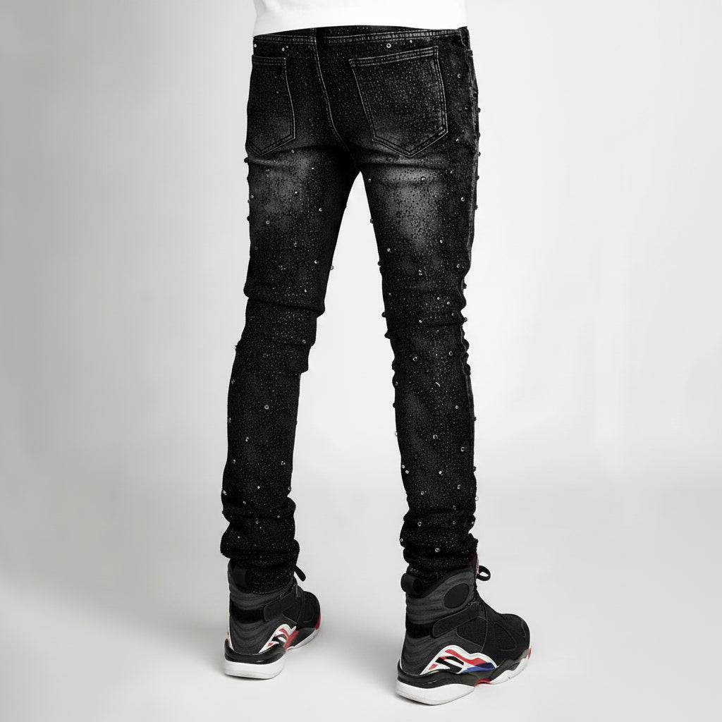Jeans Streetwear Premium – Pierna Recta con Detalles de Perlas