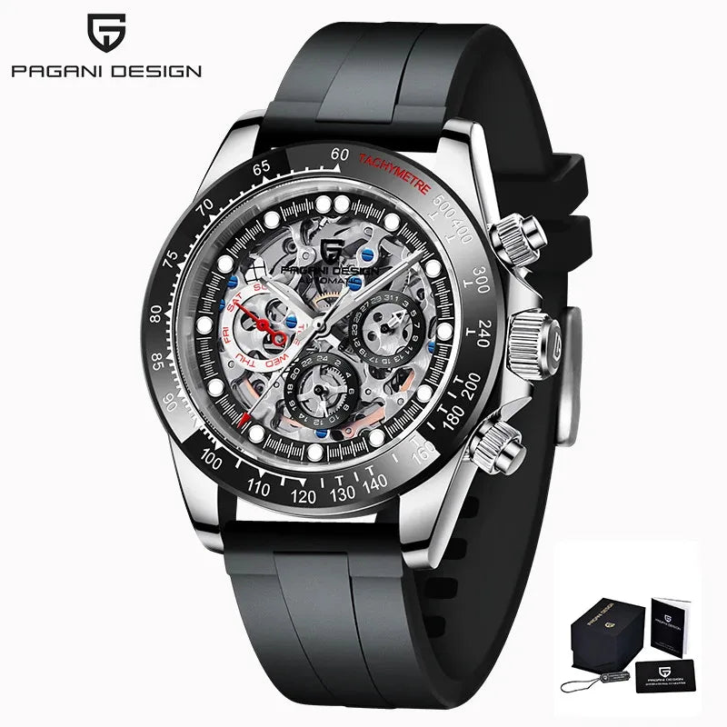 PAGANI Design – Reloj Automático Skeleton Rainbow | Cristal de Zafiro