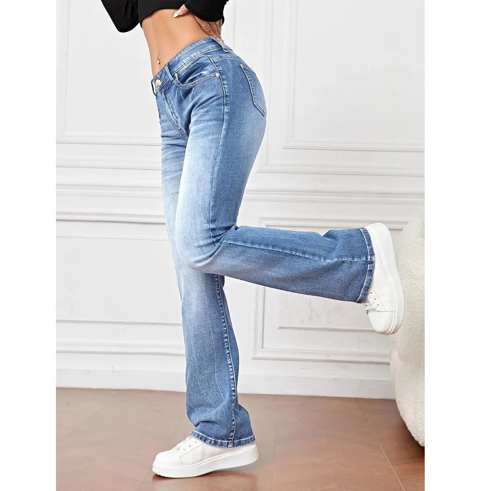 Jeans Elásticos Mujer – Corte Recto Ajustado & Cómodo