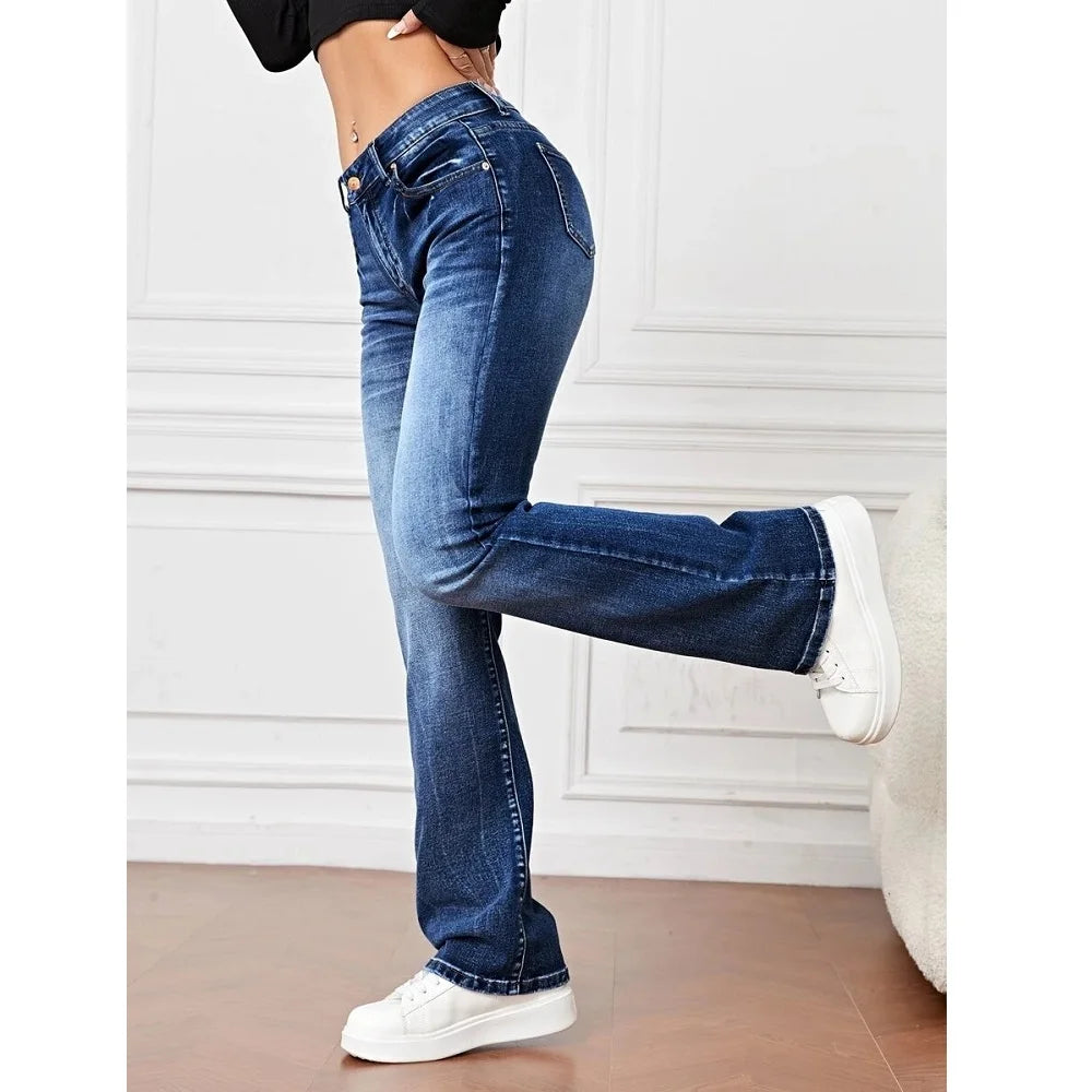 Jeans Elásticos Mujer – Corte Recto Ajustado & Cómodo